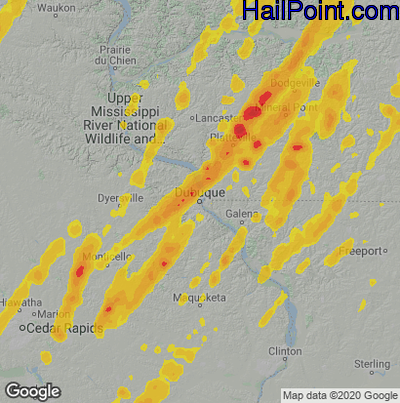 Hail Map for Dubuque, IA Region on May 21, 2024