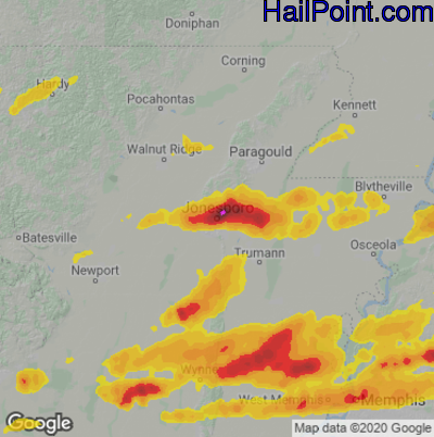 Hail Map for Jonesboro, AR Region on May 22, 2024