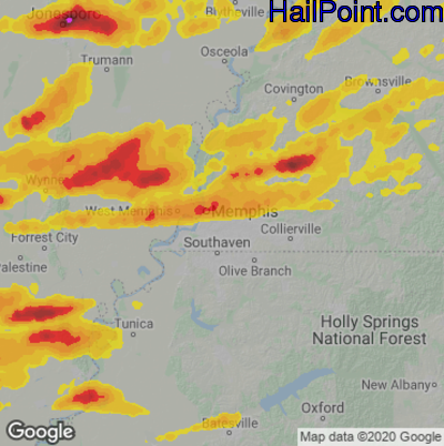 Hail Map Memphis, TN May 22, 2024 