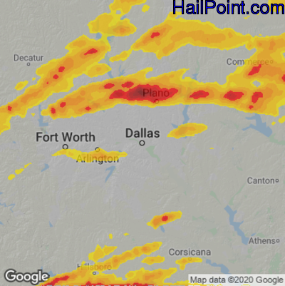Hail Map for Dallas, TX Region on May 22, 2024