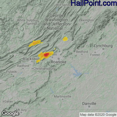 Hail Map for Roanoke, VA Region on May 22, 2024