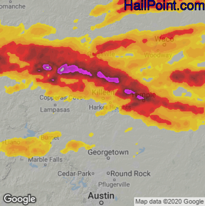 Hail Map for Killeen, TX Region on May 22, 2024