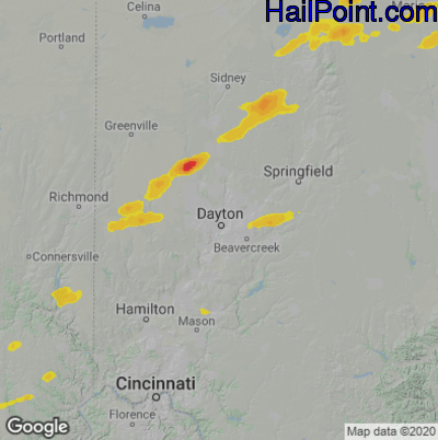 Hail Map for Dayton, OH Region on May 22, 2024