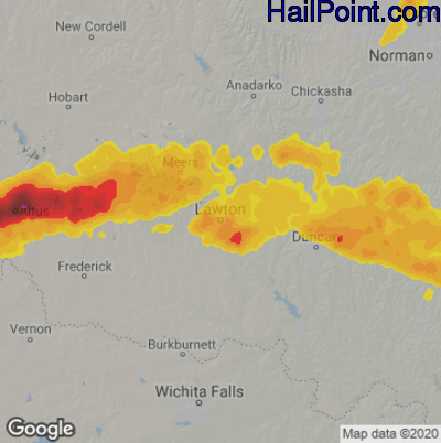Hail Map for Lawton, OK Region on May 23, 2024 