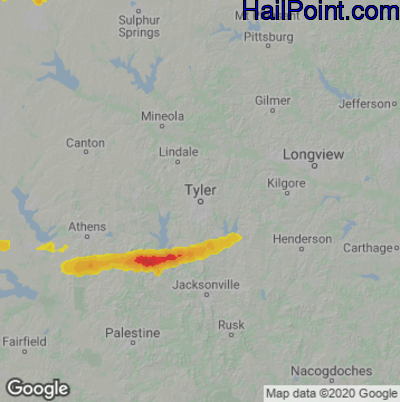 Hail Map for Tyler, TX Region on May 23, 2024