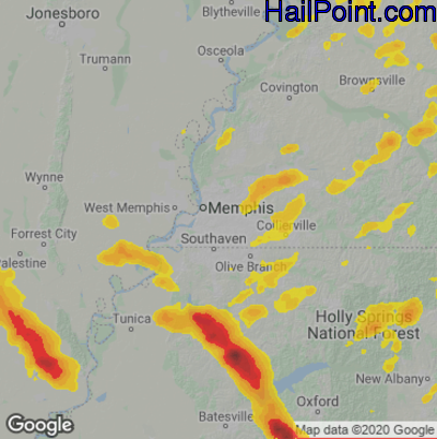 Hail Map Memphis, TN May 24, 2024 