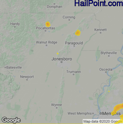 Hail Map for Jonesboro, AR Region on May 24, 2024