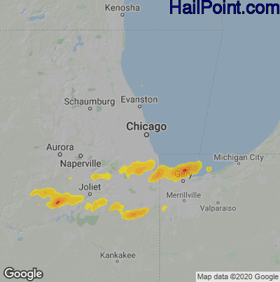 Hail Map for Chicago, IL Region on May 24, 2024