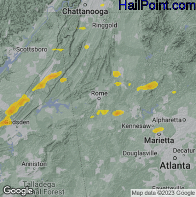 Hail Map for Rome, GA Region on May 24, 2024