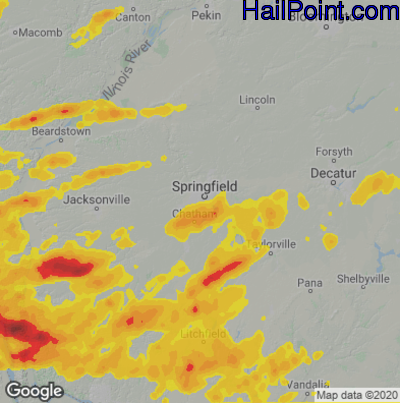 Hail Map for Springfield, IL Region on May 24, 2024 