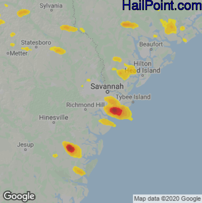 Hail Map for Savannah, GA Region on May 24, 2024
