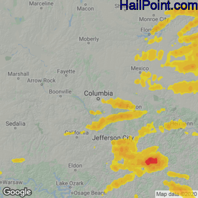 Hail Map for Columbia, MO Region on May 24, 2024