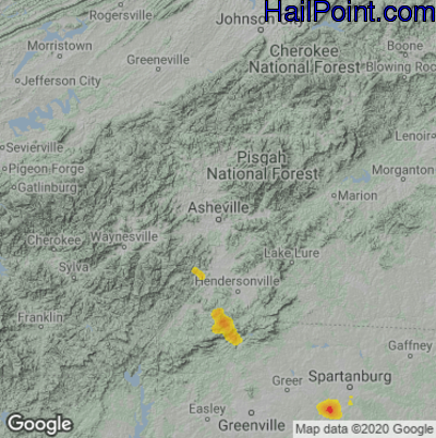 Hail Map for Asheville, NC Region on May 24, 2024