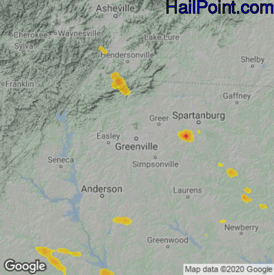 Hail Map for Greenville, SC Region on May 24, 2024 
