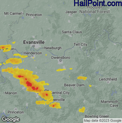 Hail Map for Owensboro, KY Region on May 25, 2024 