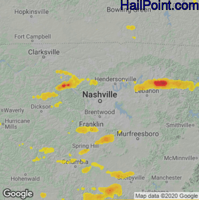 Hail Map for Nashville, TN Region on May 25, 2024