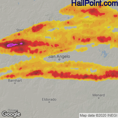 Hail Map for San Angelo, TX Region on May 25, 2024