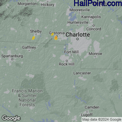 Hail Map for Rock Hill, SC Region on May 25, 2024