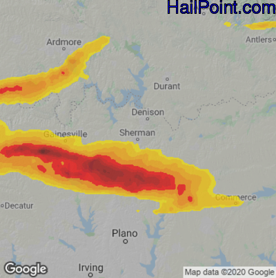 Hail Map for Sherman, TX Region on May 26, 2024