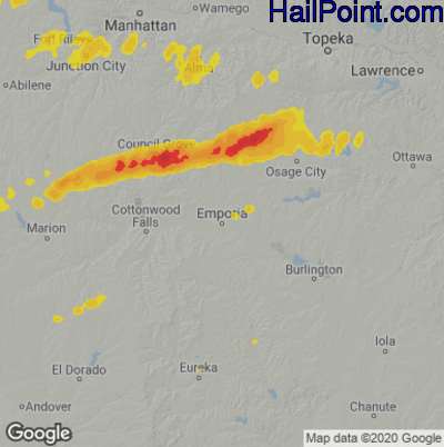 Hail Map for Emporia, KS Region on May 26, 2024