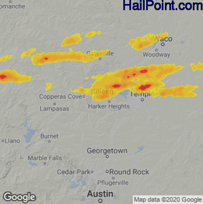 Hail Map for Killeen, TX Region on May 26, 2024