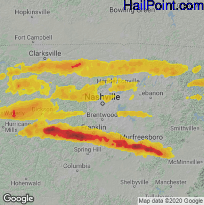 Hail Map for Nashville, TN Region on May 26, 2024