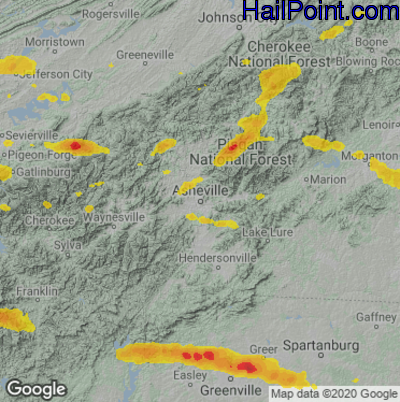 Hail Map for Asheville, NC Region on May 26, 2024