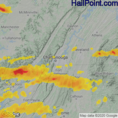 Hail Map for Chattanooga, TN Region on May 26, 2024