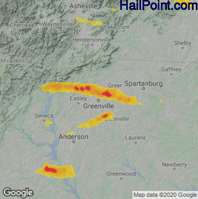 Hail Map for Greenville, SC Region on May 26, 2024