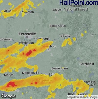 Hail Map for Owensboro, KY Region on May 26, 2024