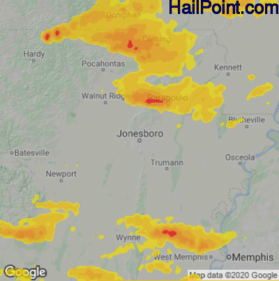 Hail Map for Jonesboro, AR Region on May 27, 2024