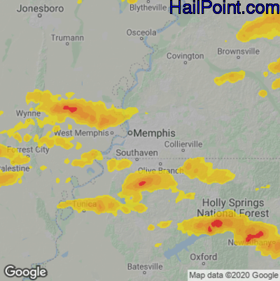 Hail Map Memphis, TN May 27, 2024 