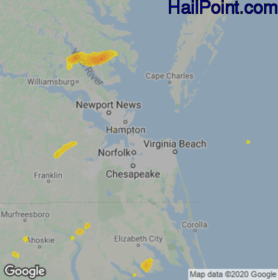Hail Map for Norfolk, VA Region on May 27, 2024 