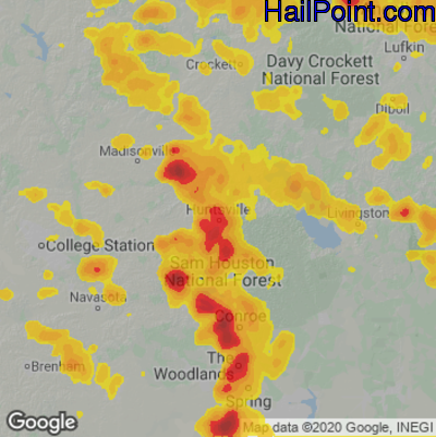 Hail Map for Huntsville, TX Region on May 28, 2024