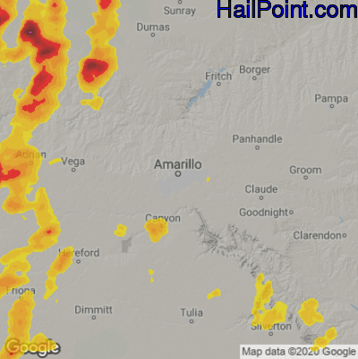 Hail Map for Amarillo, TX Region on May 28, 2024 