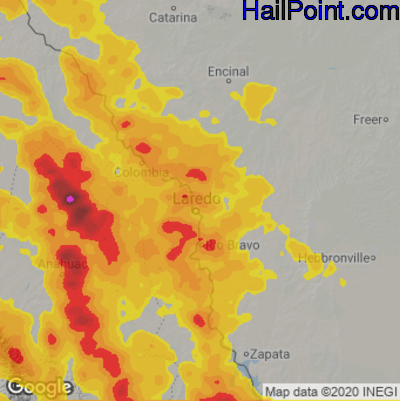 Hail Map for Laredo, TX Region on May 29, 2024