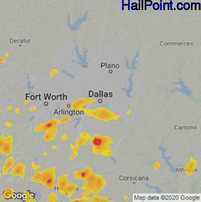 Hail Map for Dallas, TX Region on May 30, 2024