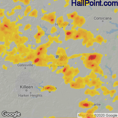 Hail Map for Waco, TX Region on May 30, 2024