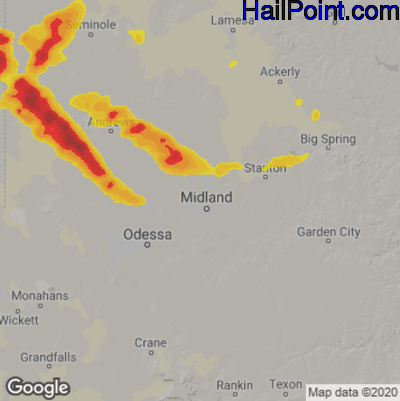 Hail Map for Midland, TX Region on June 1, 2024
