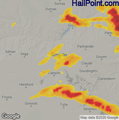 Hail Map for Amarillo, TX Region on June 2, 2024