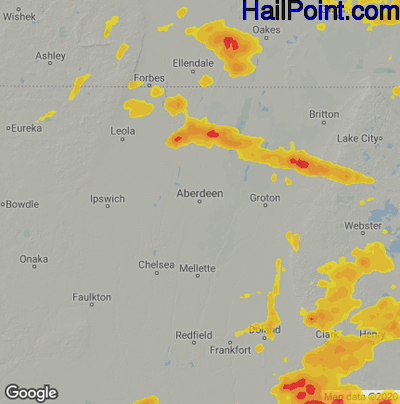 Hail Map for Aberdeen, SD Region on June 2, 2024