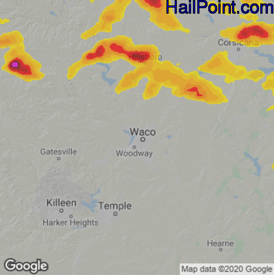 Hail Map for Waco, TX Region on June 2, 2024