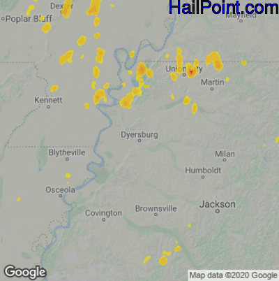 Hail Map Dyersburg, TN June 03, 2024 