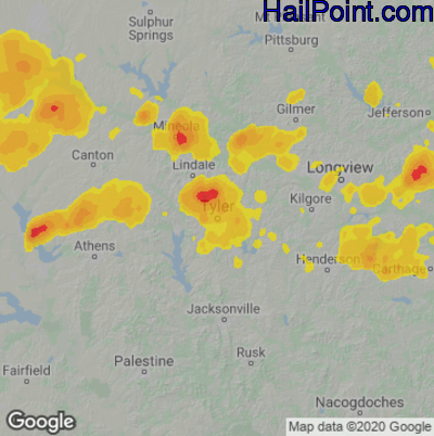 Hail Map for Tyler, TX Region on June 3, 2024
