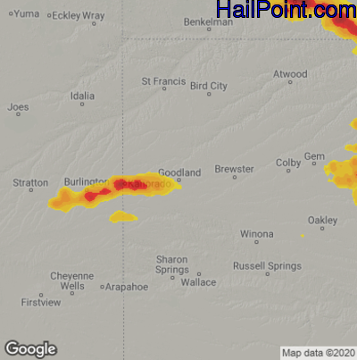 Hail Map for Goodland, KS Region on June 7, 2024 