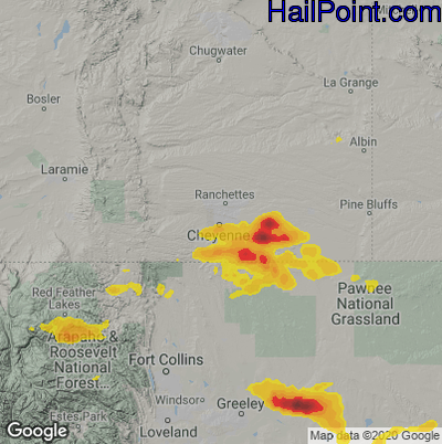 Hail Map for Cheyenne, WY Region on June 8, 2024
