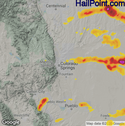 Hail Map for Colorado Springs, CO Region on June 8, 2024