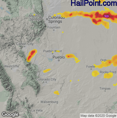 Hail Map for Pueblo, CO Region on June 8, 2024