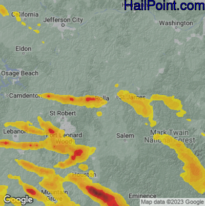 Hail Map for Rolla, MO Region on June 8, 2024
