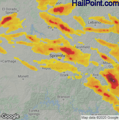 Hail Map for Springfield, MO Region on June 8, 2024